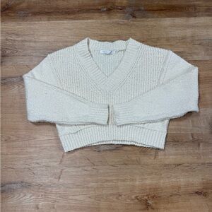 Altar'd State Cream V-Neck Cropped Sweater
